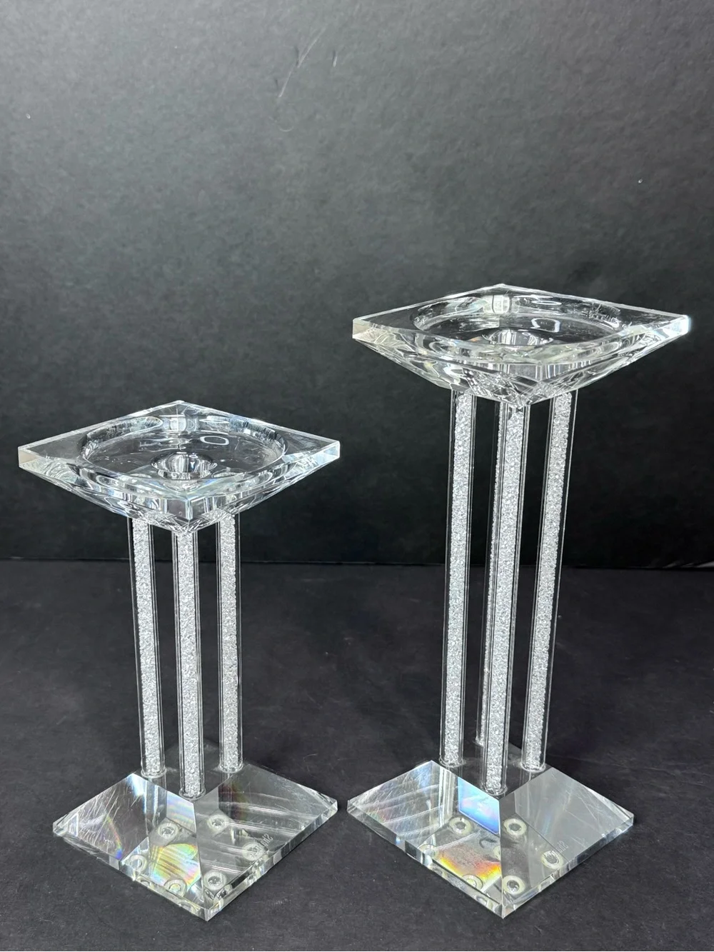 Shannon Crystal Candle Holders Set of 2 Rhinestone Square 7” & 9”